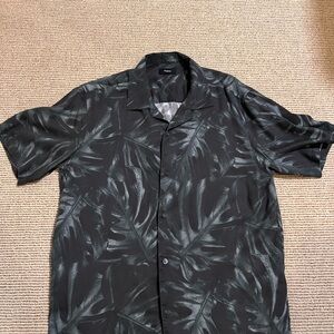Theory Black Casual Button Down Shirt with Leaf Print